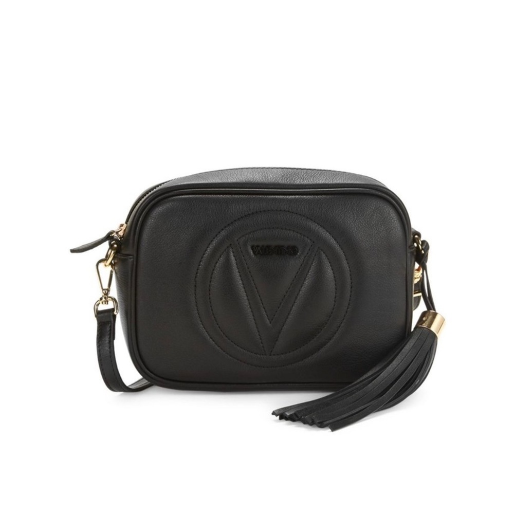 Valentino by Mario Valentino Black Tassel Leather Camera Crossbody Bag